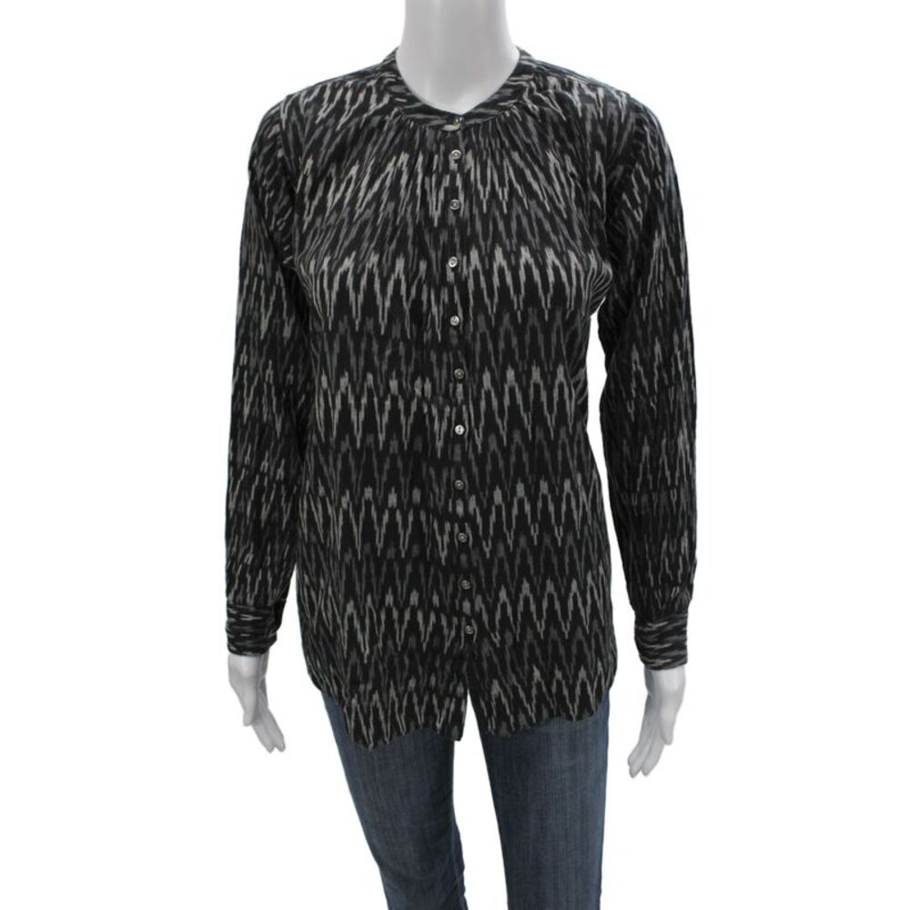 Designer Womens Tunic Blouse Black Geometric Cotton Long Sleeve Neck Size S